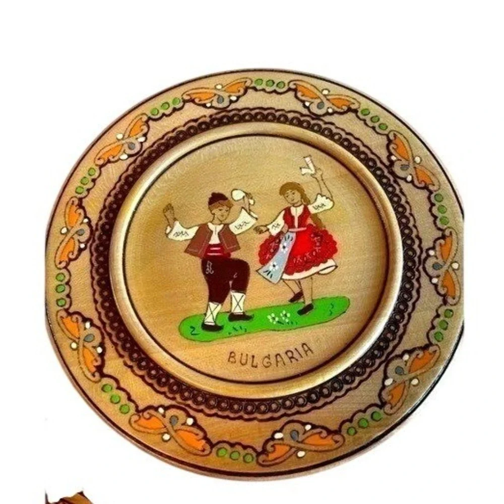 Set of 3 Vintage Wooden Plates‎ Folk Art Bulgaria Hand Painted Decorative